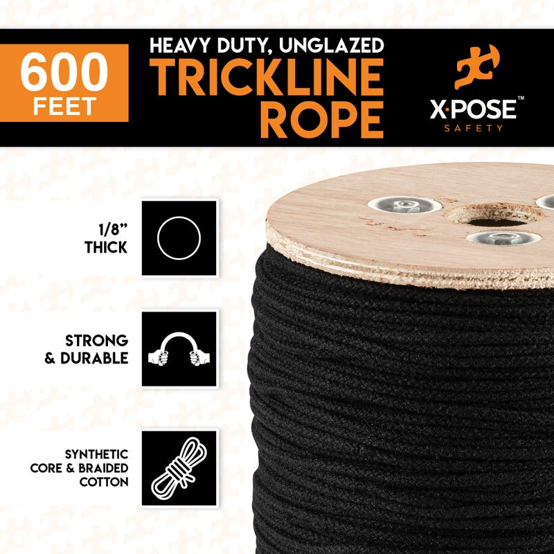 إكسبوز سايفتي حبل تريكلاين أسود غير مزجج - خط ربط مسرحي بطول 600 قدم × 1/8 بوصة، بكرة شديدة التحمل، وإدارة الكابلات وربطة الأسلاك - للمسرح، وديكور المسرح، وتطبيقات التزوير والمرافق - Image 2